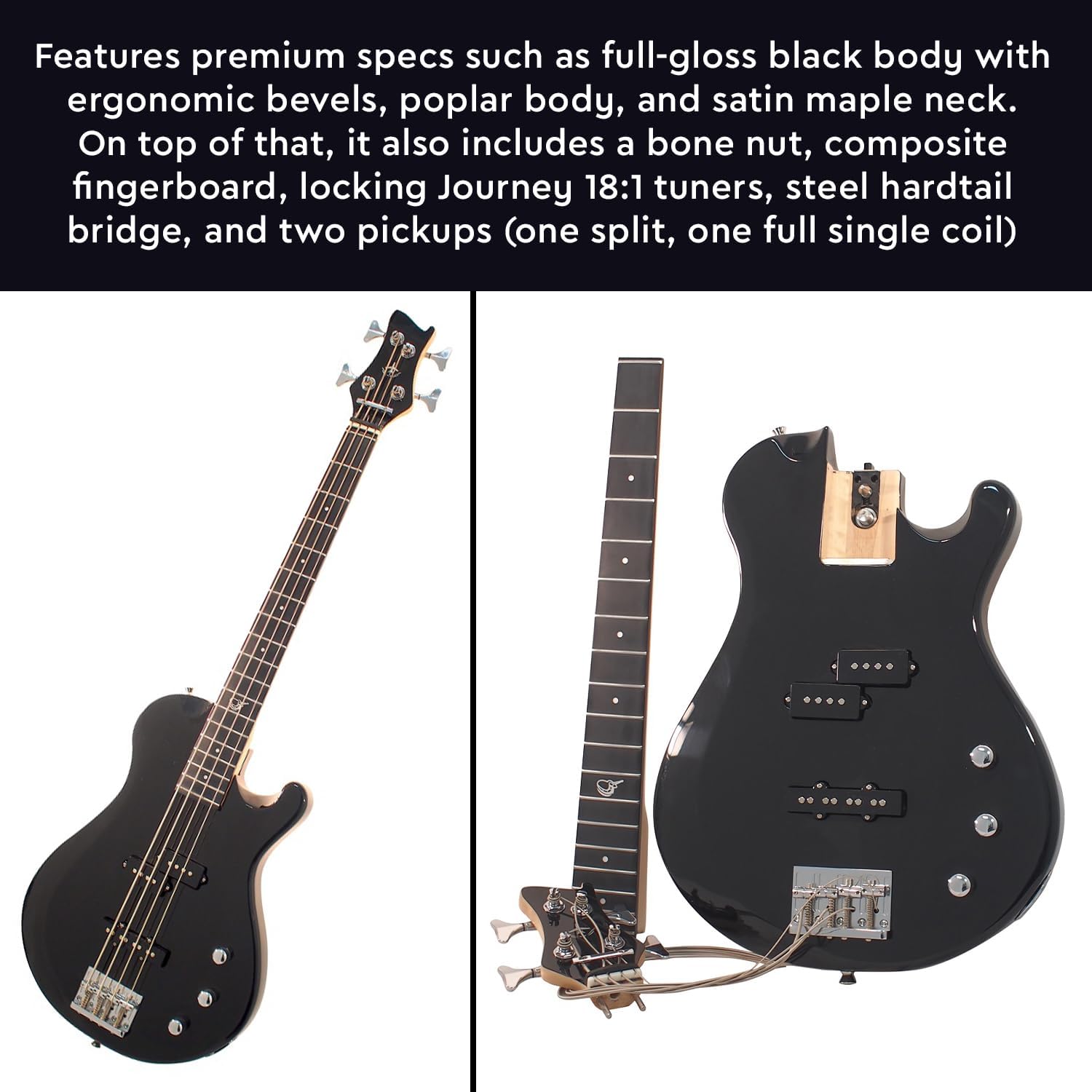 Journey Instruments OEB990BK Collapsible Electric Travel Bass Guitar – Folding 30