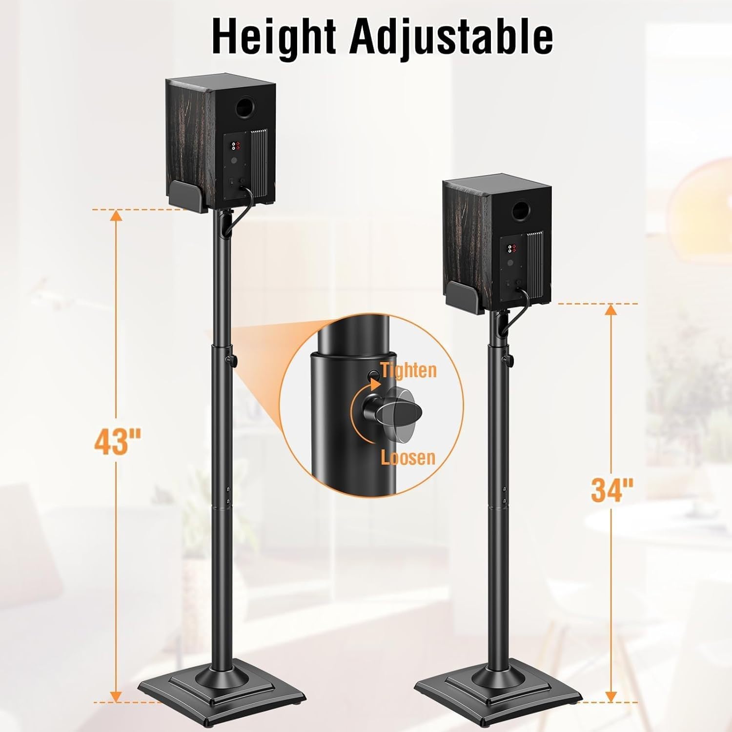 ELIVED Universal Speaker Stands Pair Height Adjustable Max 43.3