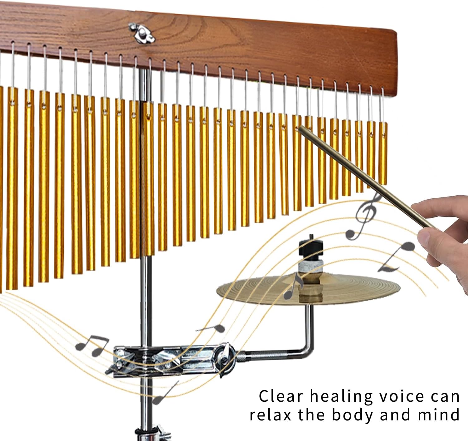 Adjustable Height Wind Chime Single-row Percussion Chime wtih Collapsible Tripod Stand Bar Chime for Class Yoga (36 Note Chime with Cymbals)