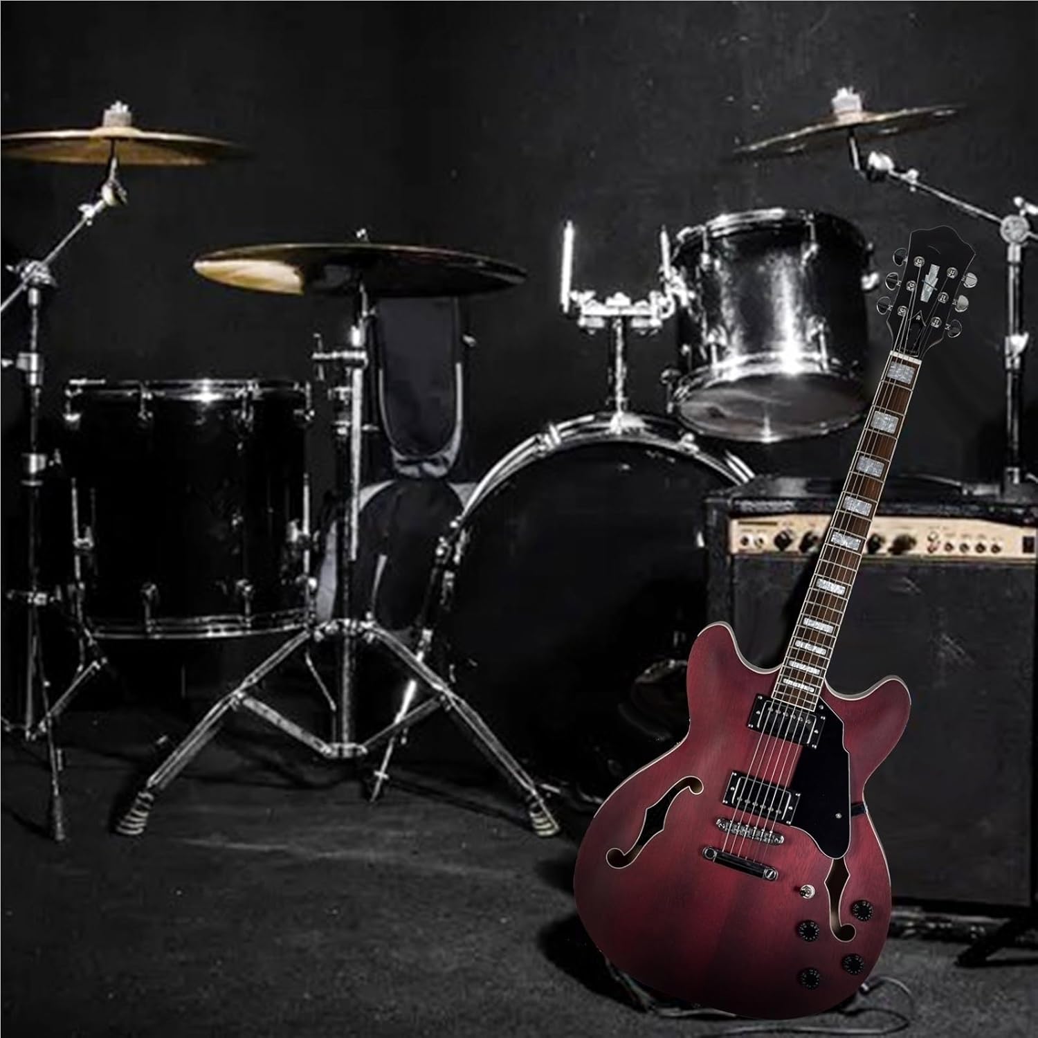 Beginner Electric Guitar Kits 22 Fret Semi Hollow Jazz Electric Guitar(Red)