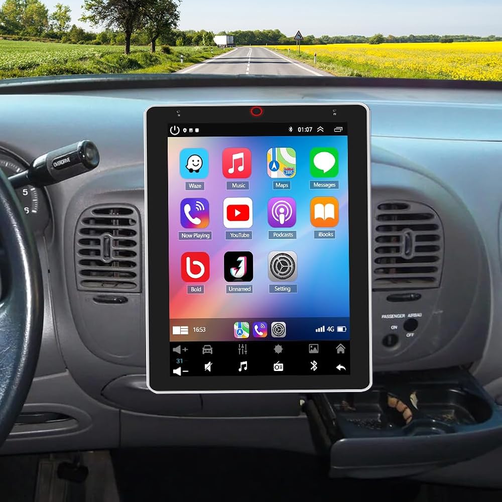 Double Din Car Radio for 1997-2004 Ford F150 Car Stereo Rotated Android 13 10 inch Touch Screen Head Unit w/Wireless Carplay Android Auto Support GPS Bluetooth WiFi FM RDS DSP Backup Camera