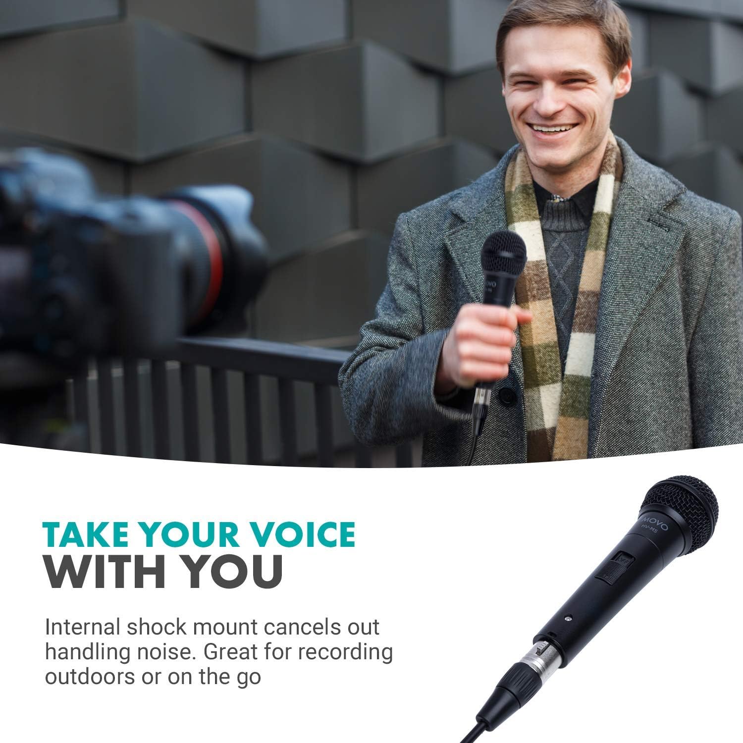 Movo HV-M5 Dynamic Cardioid Vocal Microphone with Internal Shockmount and Windscreen - XLR Compatible Dynamic Mic with 6.35mm Adapter - Professional Microphone for Singing and Recording