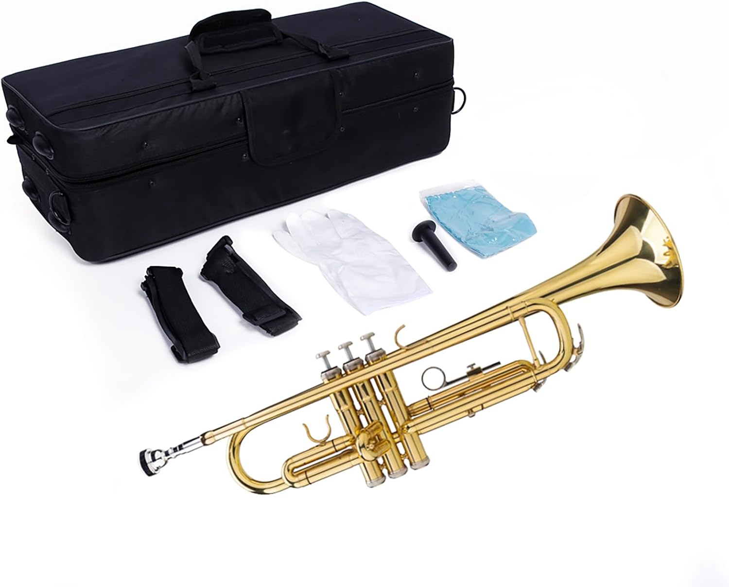 Standard Bb Trumpet Set for Beginners Drop B Tone Adjustable Trumpet Gloves Set Brass Trumpet Instrument with Carrying Case for Beginners or Advanced Students Golden