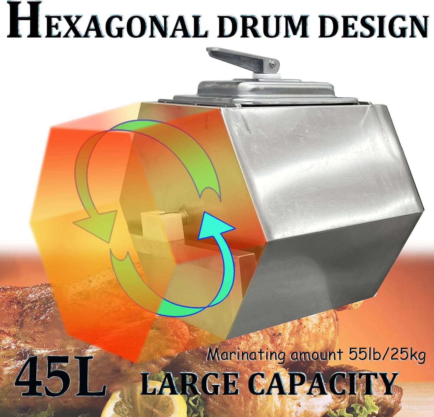 INTSUPERMAI 110V Meat & Vegetable Vacuum Tumbler Marinating Machine, 45L Vacuum Tumbler Marinator, 350W Food Vacuum Marinator, 0-99 Min Time Setting, Meat Tenderizer & Vacuum Marinator for Chef