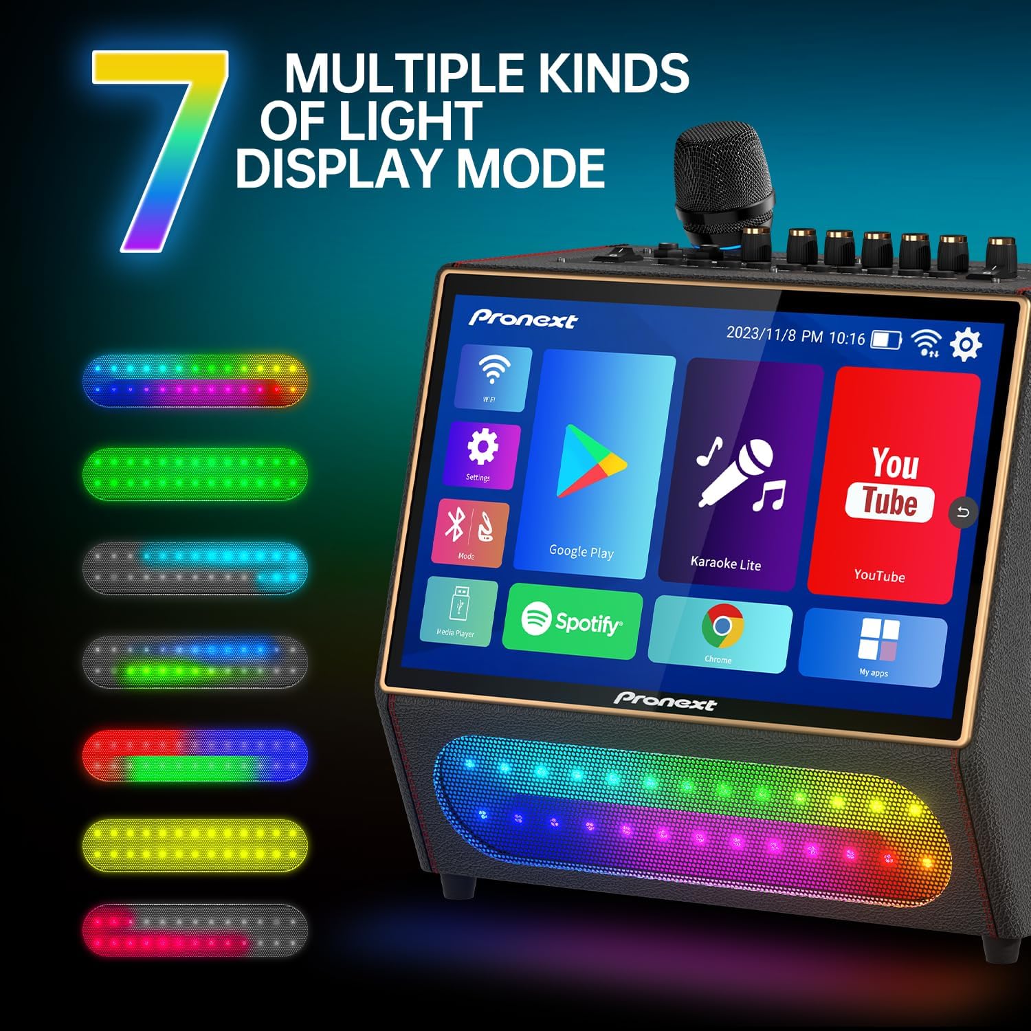 PRONEXT Karaoke Machine with Lyrics Display Screen for Adults, Bluetooth Speaker with 2 Rechargeable UHF Mics, 14