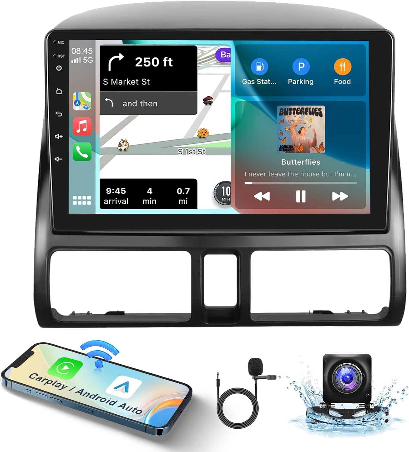 Car Radio Stereo with HiFi Audio for Honda CRV 2002-2006, Wireless CarPlay/Android Auto 9 Inch HD Touch Screen Android 13 GPS WiFi Bluetooth FM/RDS HD Backup Camera