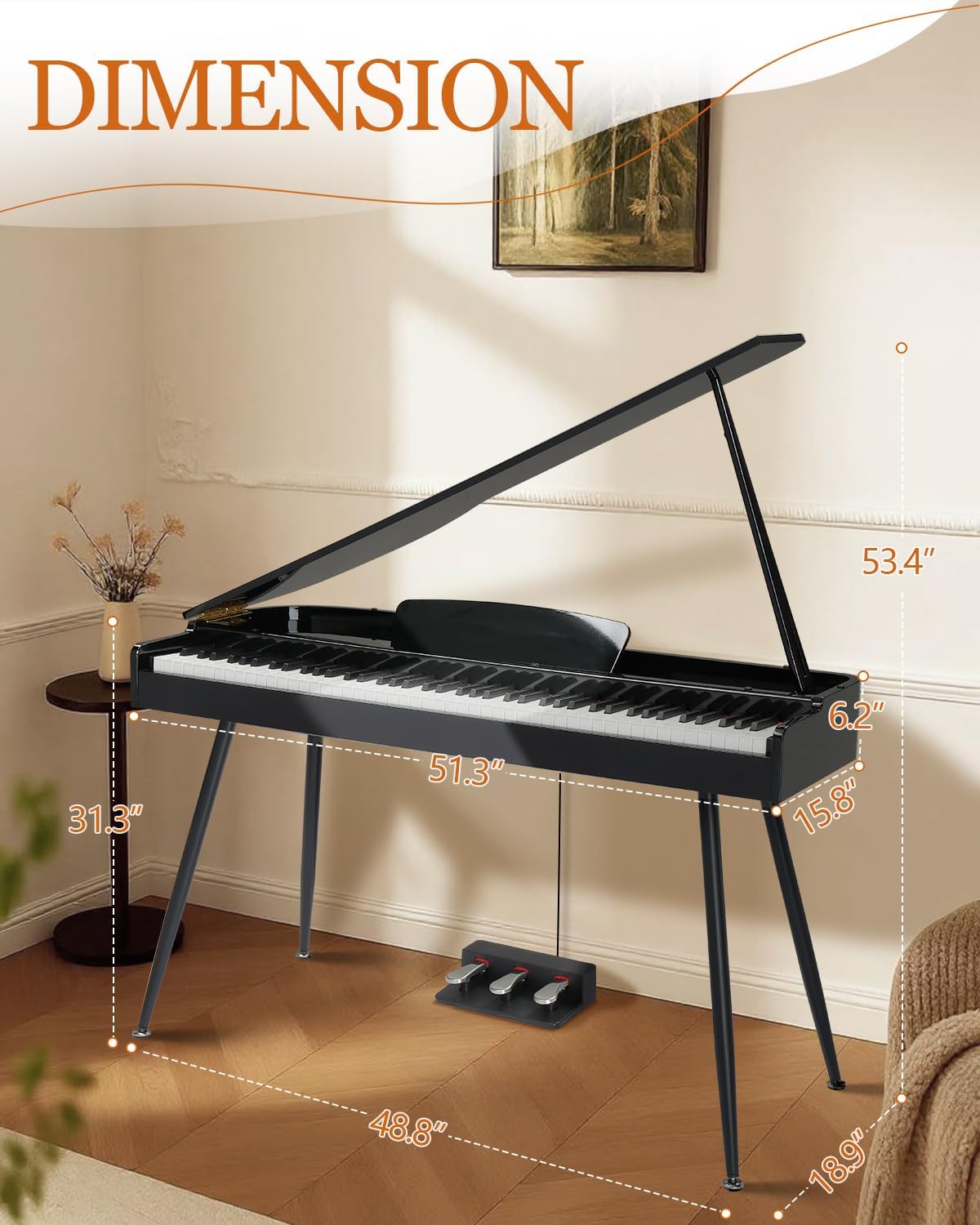 Ktaxon 88 Key Weighted Action Grand Piano, Foldable Digital Piano Keyboard with Removable Music Stand, Stereo Headphones, Dust Cover, Music Clip, Cloth, Sticker, Full Equipment for Beginner (Black)