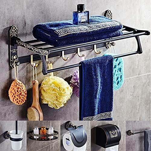 Shower Shelves Black and Gold Carved Bathroom Accessories Set, Towel Rack, Paper Holder, Toilet Brush Holder, Towel bar Bathing Accessories (Color : Corner Shelf 2)
