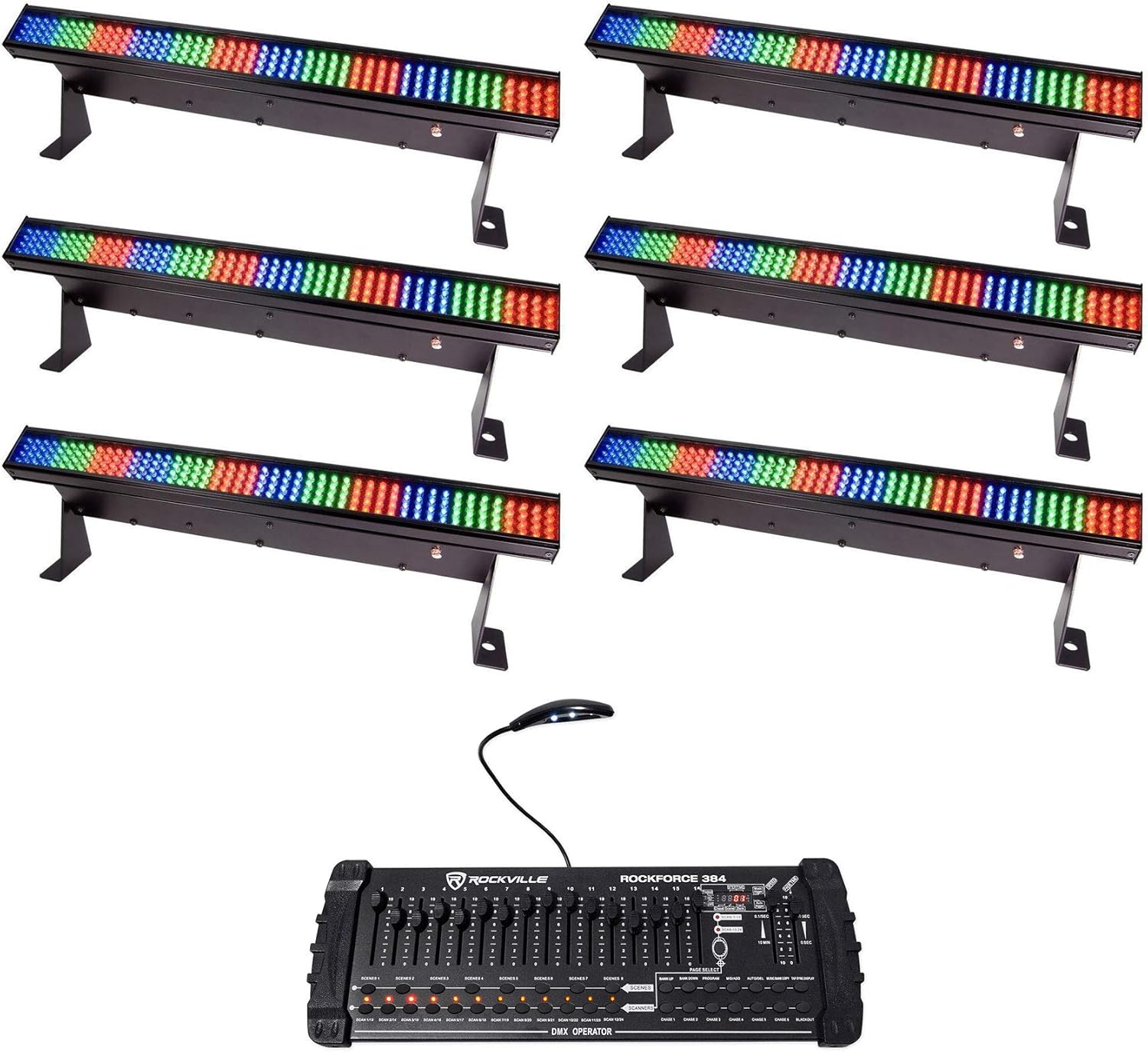 (6) Chauvet COLORSTRIP MINI LED DJ Light Bar Effect Color Strips+DMX Controller