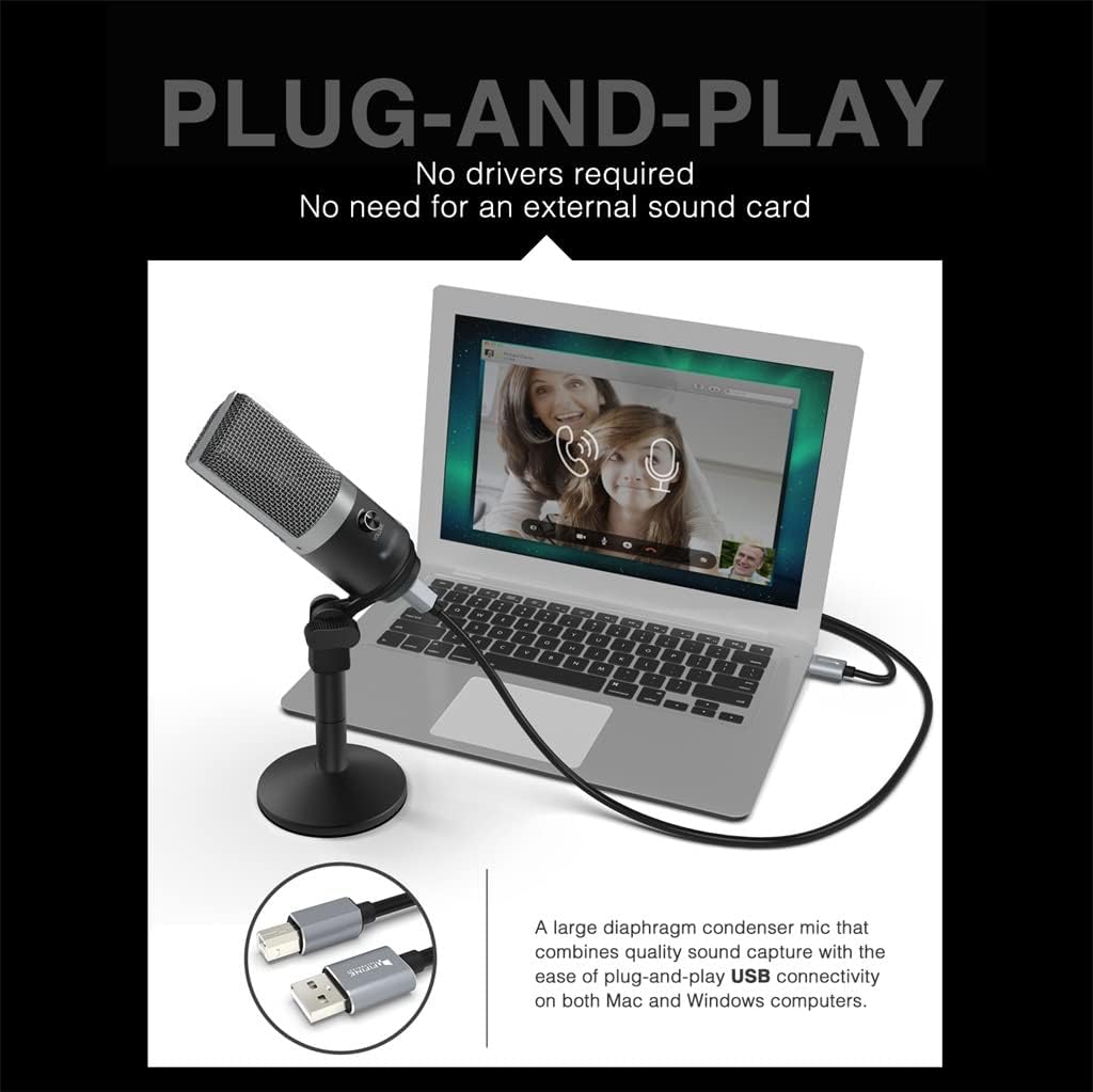 USB Microphones for Laptops and Computers, Streaming Media Dubbing Podcasts for Recording Microphones (Color : Black, Size