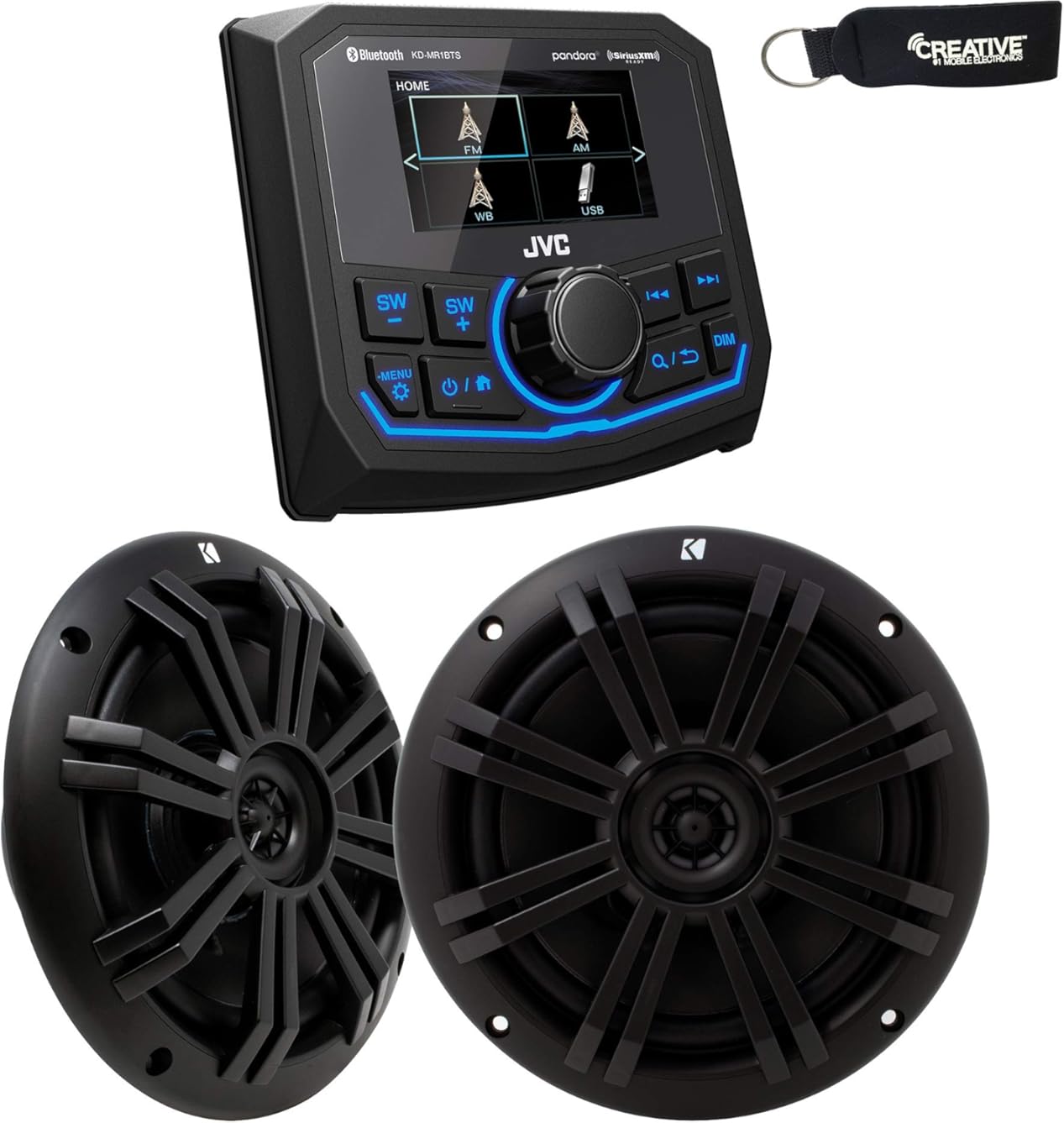 JVC KD-MR1BTS Bluetooth Marine Receiver w/A Pair of Kicker Marine OEM Replacement Speakers - Black