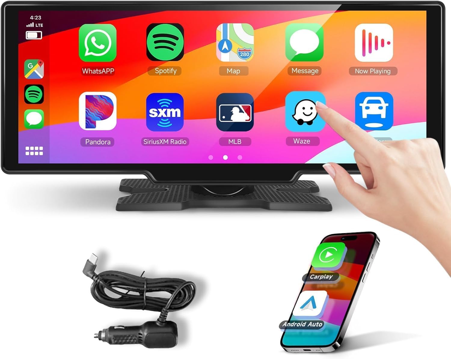 Podofo 10.26inch Wireless Carplay Screen for Car,Wireless Carplay Android Auto,1080P IPS Touch Screen 2 Bluetooth/Hands-Free/GPS/FM/Aux/TF Card/MirrorLink/Camera Not Included