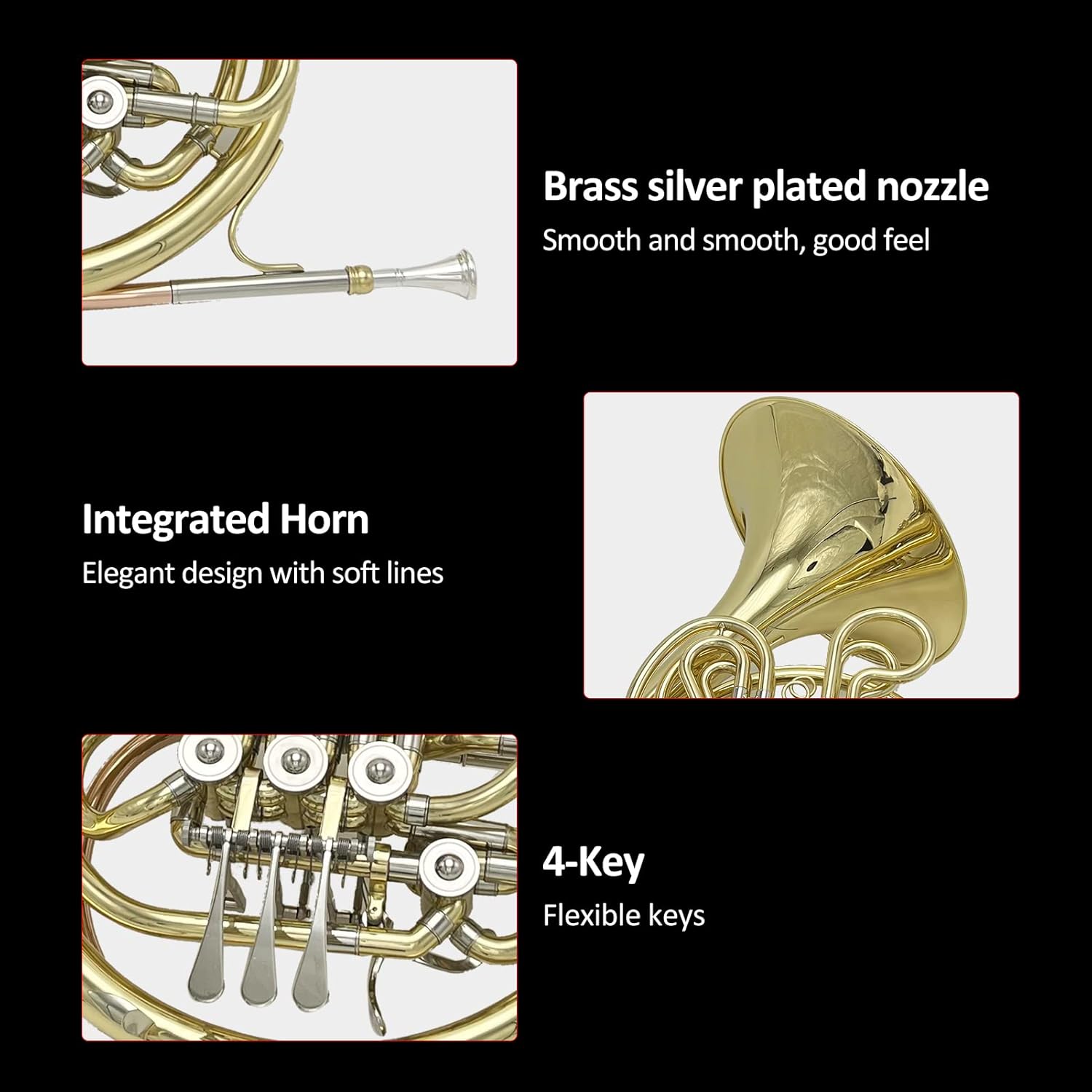 Double French Horn,4 Key Double Row French Horn for Beginners Examinations
