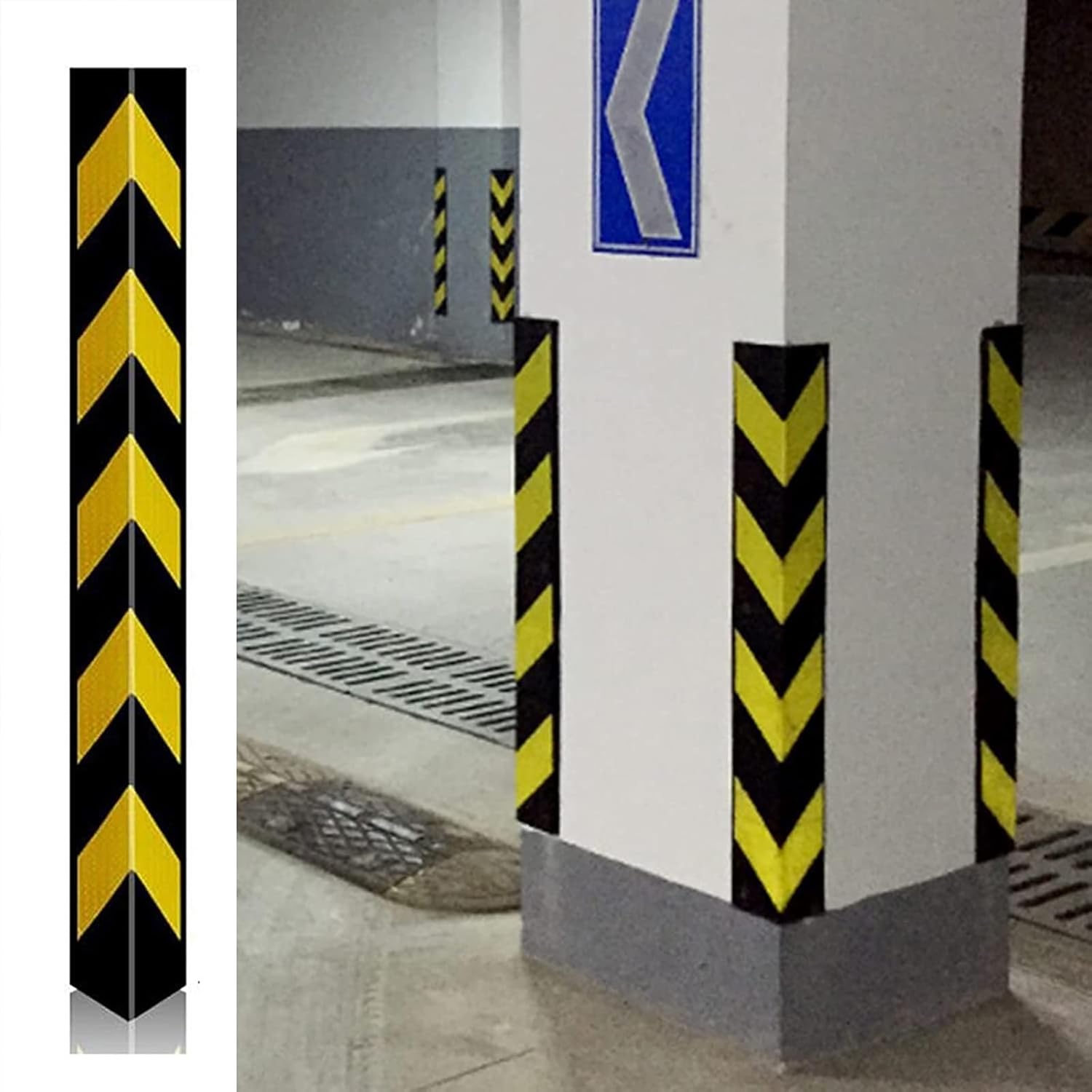 Garage Wall Guards, Reflective L-Shape Rubber Column Protectors for Car Bumpers, Durable Vehicle Edge Protection for Workshops and Parking