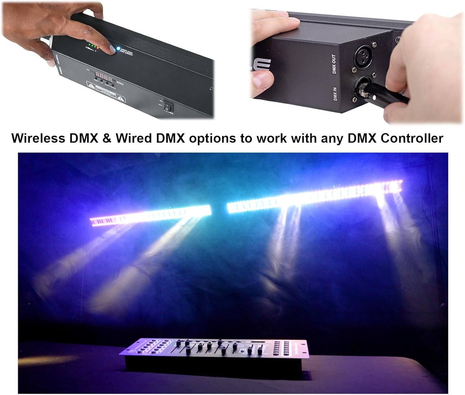 Rockville Pixel Hybrid Bar 90W Light Strip Wash/Strobe/Blinder, Battery-Powered, Wireless DMX, RGB Effects, Perfect for DJs and Stage Performers