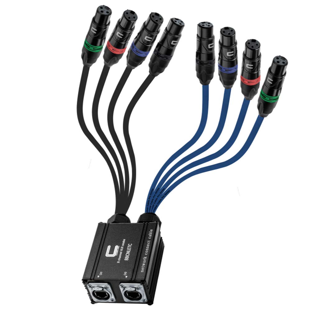 8 Channel 3-pin XLR Female to Ethercon Network Cable Adapter- Double 4 Channel Cat6 Multi Network Snake Receiver- for Live Stage, Home Studio Recording- AES, DMX Channels