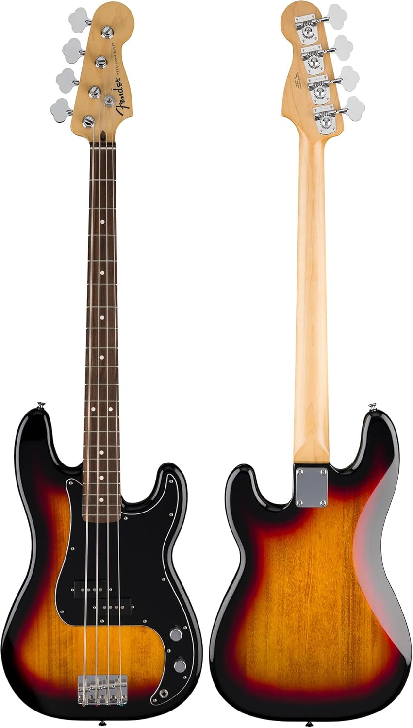 Fender Standard Precision Bass - 3-Color Sunburst Bundle with Strap, Guitar Cleaning Kit, and Austin Bazaar Instructional Video