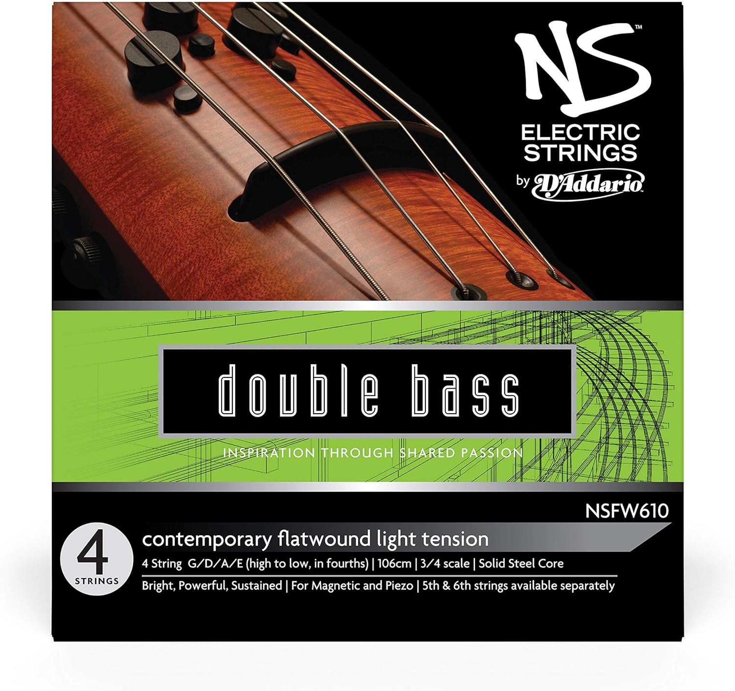 D'Addario NS Electric Contemporary Bass String Set, 3/4 Scale, Medium Tension