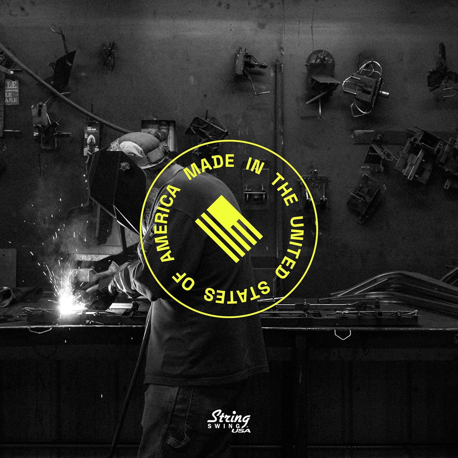 String Swing Guitar Wall Rack, Multiple Guitar Wall Mount, Guitar Organizer for Acoustic & Electric Guitars, 5 Padded Arm Hangers & White Slatwall Rail, Wall Mount Guitar Rack - MADE IN USA