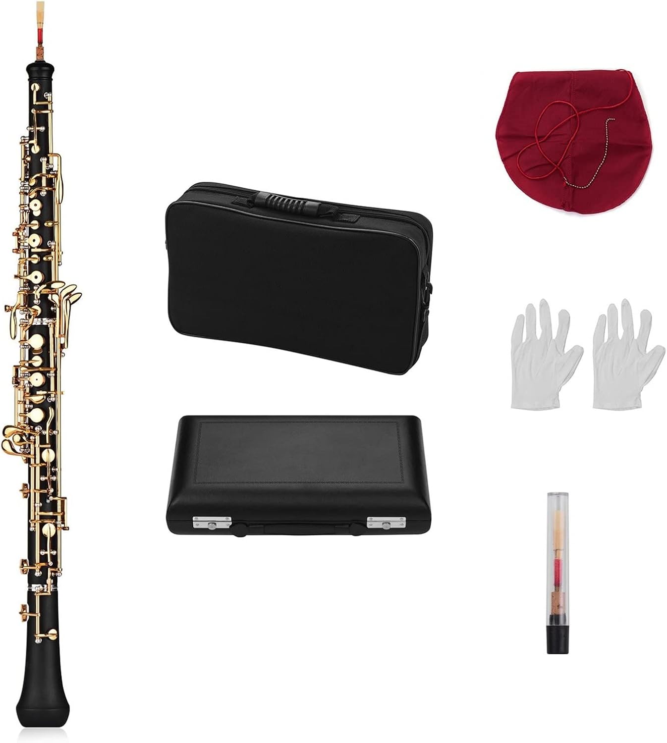 Professional Oboe C Key Semi- Automatic Nickel- Plated Keyboard Woodwind Instrument with Accessories Oboes Beginner (Color : Nickel-Plated Keys)