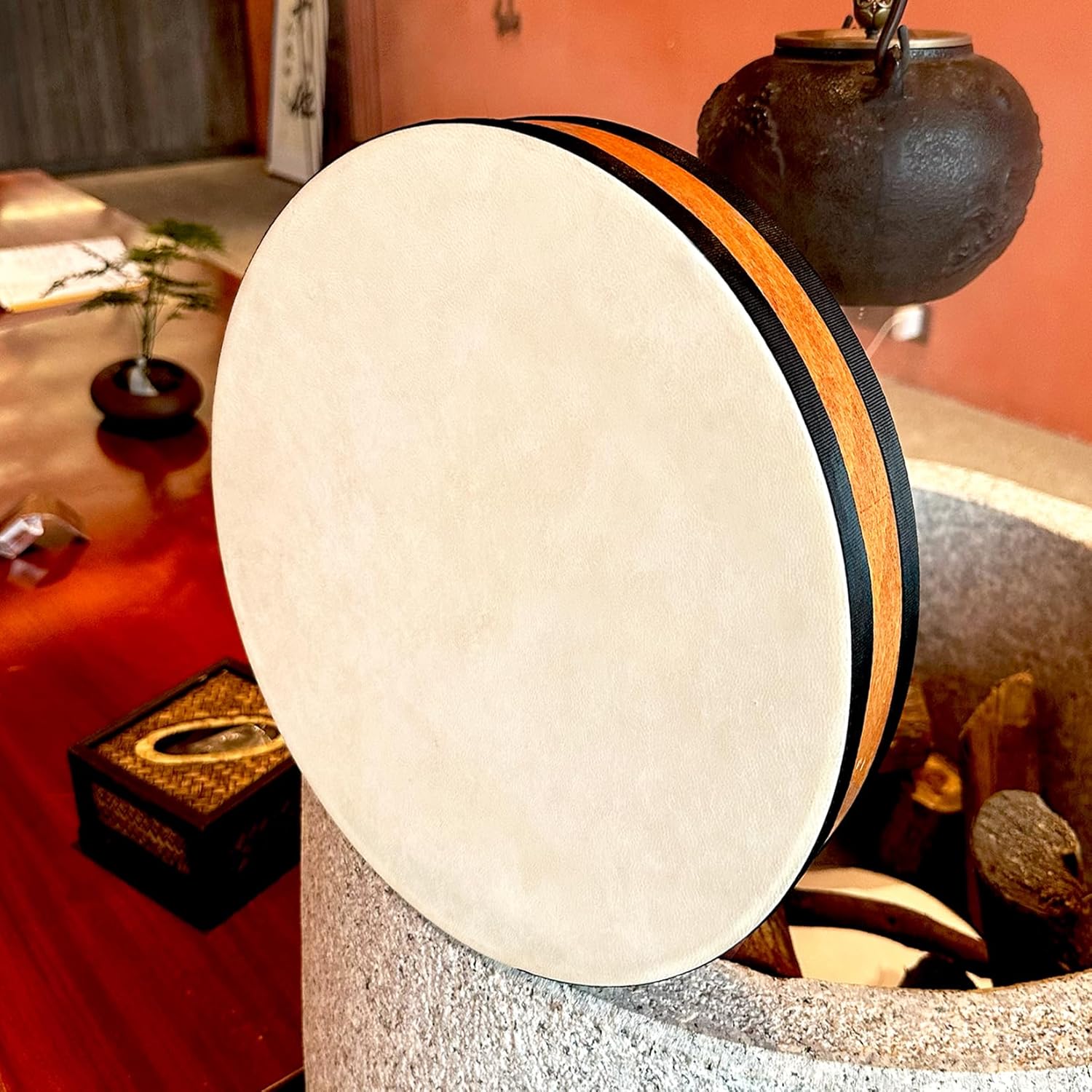 12-Inch Wooden Sheepskin Ocean Drum, Sonic Energy Wave Drum，Music Healing Instrument, Yoga Meditation,Release Pressure（With Backpack）