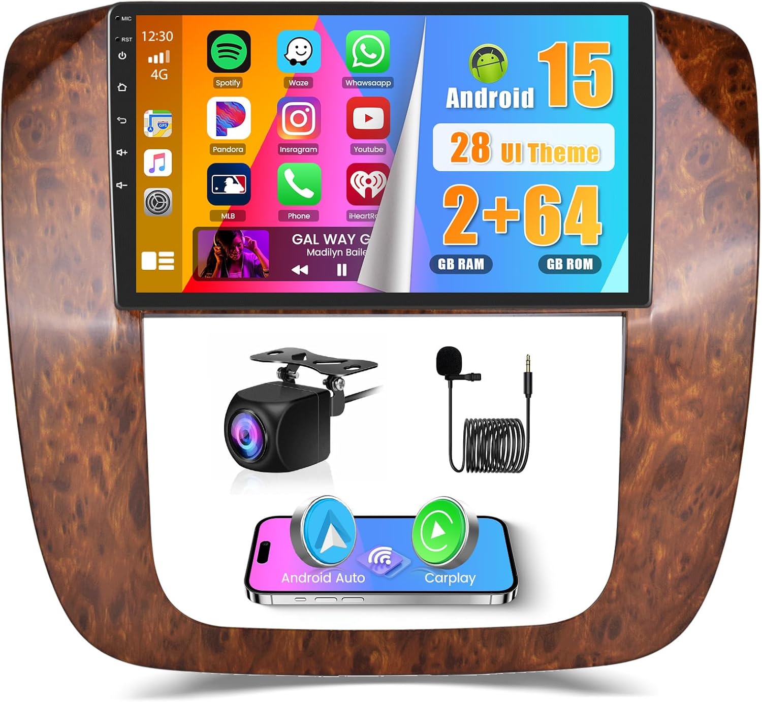 Hikity Android Car Stereo for GMC Yukon Chevrolet Chevy Tahoe Suburban 2007-2012 Radio 2+64G 9 Inch Touchscreen Radio Carplay Android Auto Support WiFi Bluetooth FM EQ Backup Camera