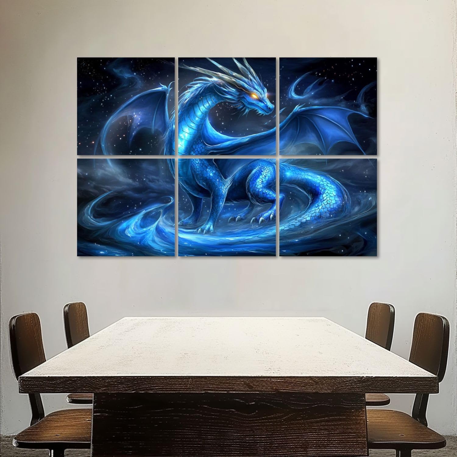 Art Acoustic Panels Self Adhesive Ethereal Dragon Acrylic Pour Art Mystical Blue Marble Patterns 6Packs Decorative Soundproof Wall Panels Large Sound Absorbing Panels for Home Office 48