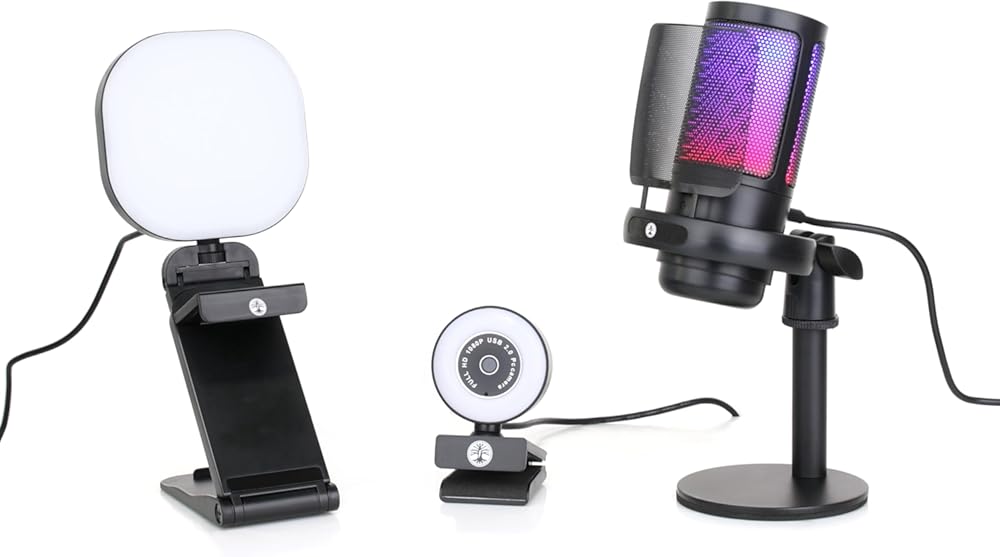 Live Video Streaming Kit, Includes 1080p 30 FPS Webcam, RGB USB Microphone, Adjustable LED Light for Twitch, YouTube, Podcast and WFH. for PC, MAC, Windows, and Laptops
