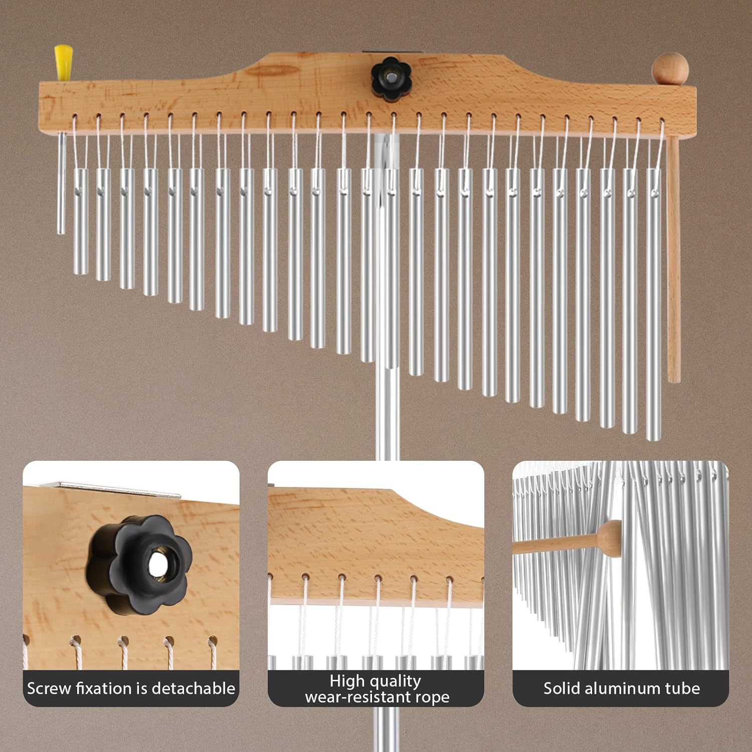 EASTROCK 25 Note Chimes Musical Instruments Percussion Instrument Single-row Chime Bar Chimes Percussion Height-Adjustable Stand Silver
