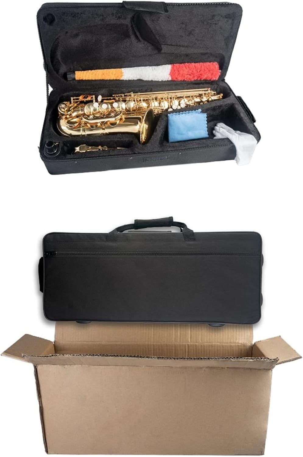 Sax Beginners Kit New Alto EB Tune Saxophone Brass Gold Lacquer Sax with Case Mouthpiece 2. 5 Alto Saxophone Reeds Cork Strap Brush Gloves Case Wind Instrument