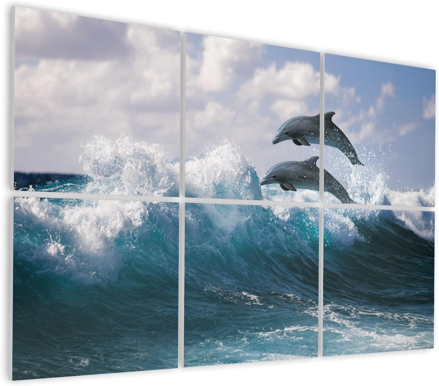 6 Pack Art Acoustic Panels Self Adhesive Pair Beautiful Dolphins Jumping Breaking Waves Hawaii Pacific Ocean Decorative Soundproof Wall Panels Sound Absorbing Panel 48