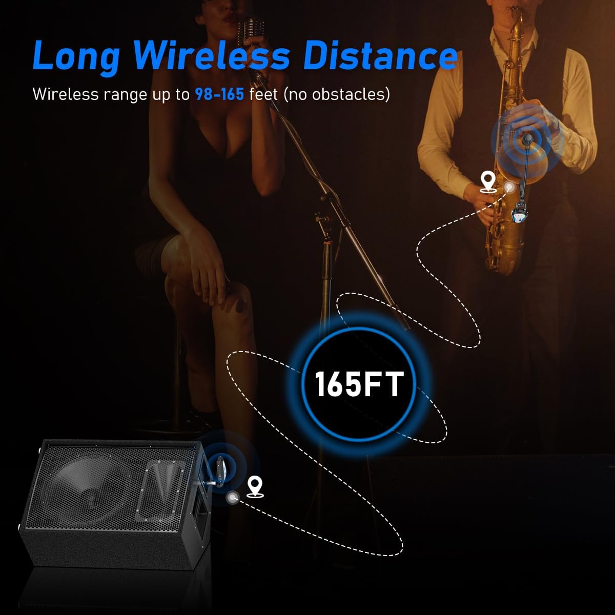 KIMAFUN 2.4G Wireless Saxophone Microphone, Clip-on Instrument Microphone, 100ft Range, Plug and Play, Wireless Transmitter & Receiver for Saxophone, French Horn, Trumpet, Trombone, G120