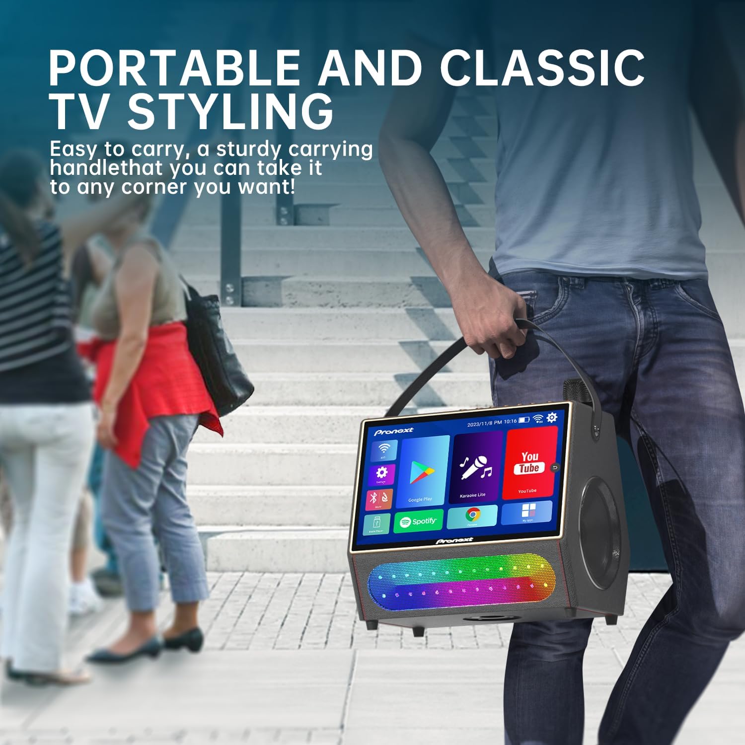 PRONEXT Karaoke Machine with Lyrics Display Screen for Adults, Bluetooth Speaker with 2 Rechargeable UHF Mics, 14