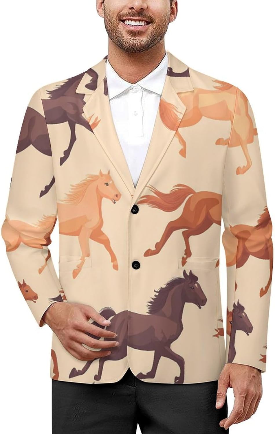 Racing Horses Horseraces Classic Suits Blazer for Men Business Tuxedo Jacket Sport Coat Two Buttons