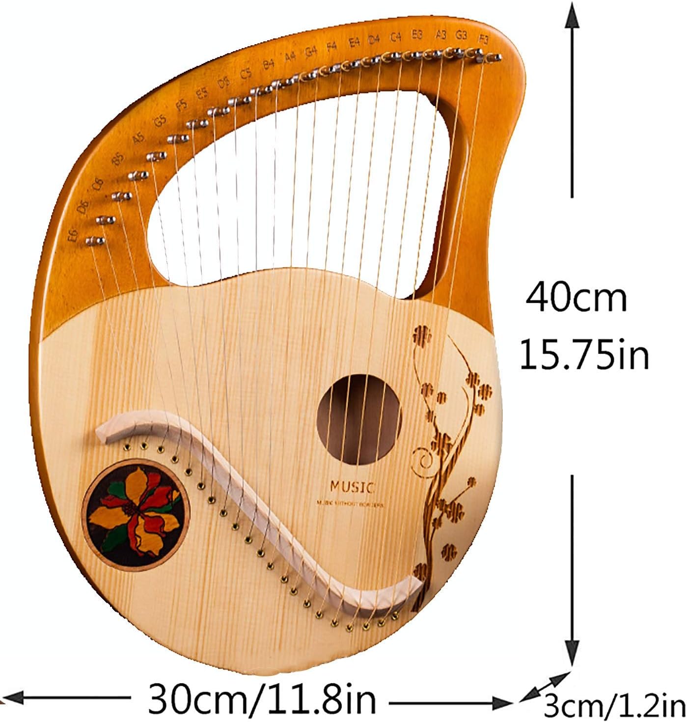 Lyre Harp 21 Metal Strings Mahogany Instrument,with Tunning Wrench, Spare String, English Manual,Best Gift for Beginners Music Lovers Adult
