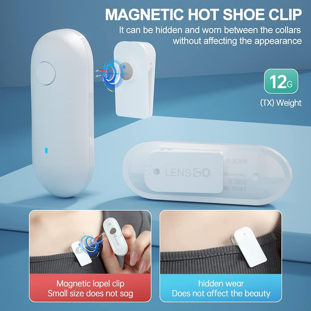 LENSGO 318C II 2.4GHz Dual Clip on Wireless Lavalier Microphone for DSLR/SLR Camera Camcorder iPhone Android Rechargeable Lapel Mic for Video Recording Interview TikTok YouTube Live Streaming -B