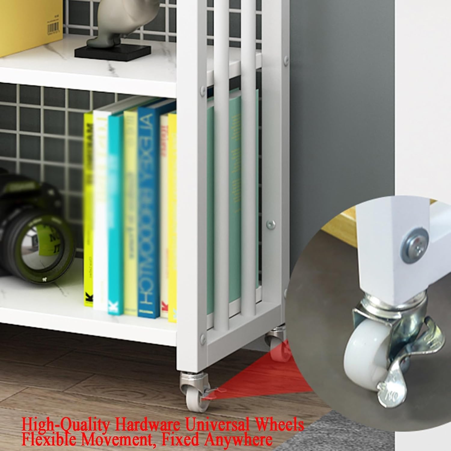 5 Cube Bookshelf,Home Multi-Layer Side Table with Wheels,for Living Room,Study Room,Reading Corner (44.5 X 22 X 150 Cm)(Black+Black) (White+Light Walnut One Size)