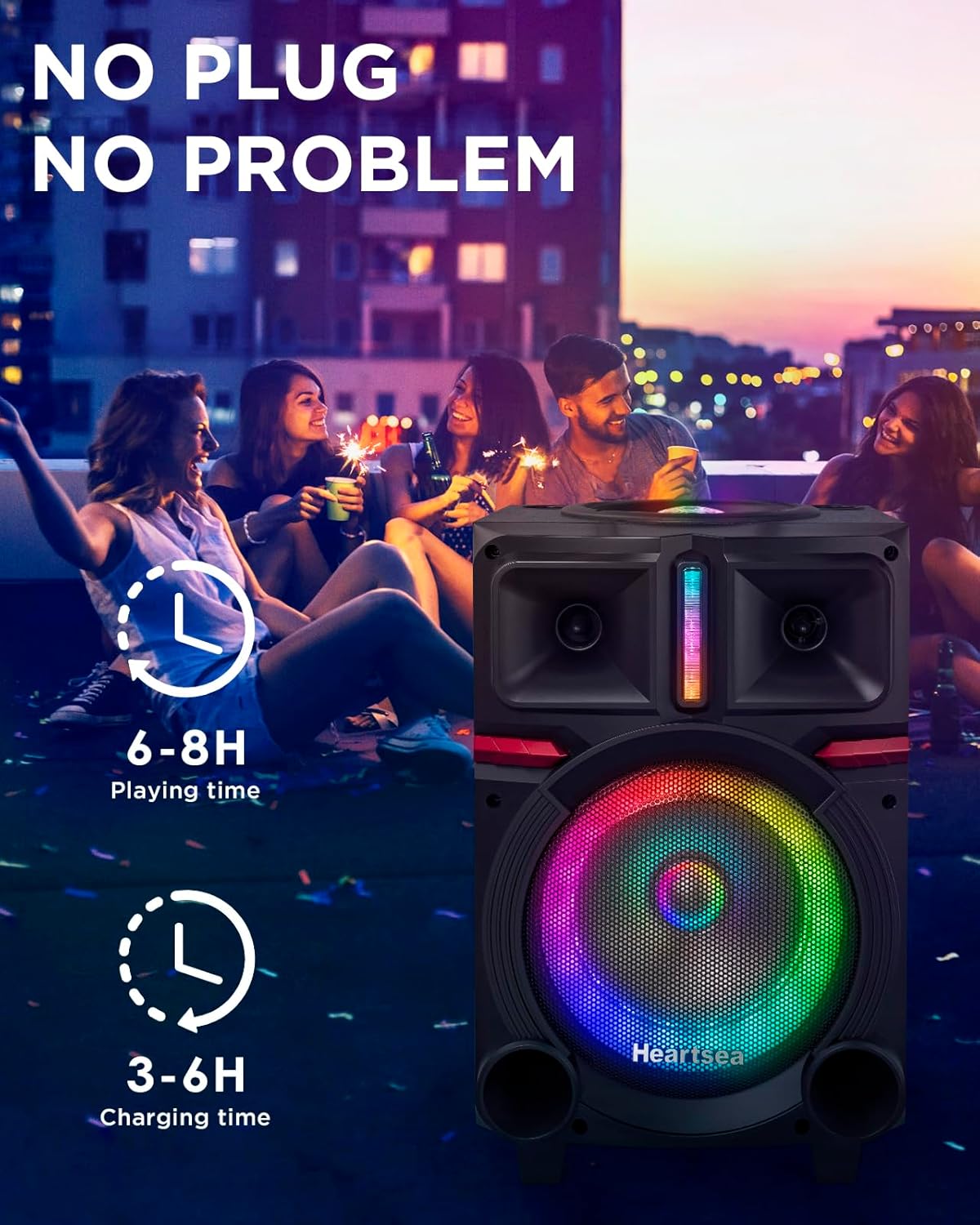 HEARTSEA Karaoke Machine for Adults, Portable Bluetooth Pa Speaker with 2 Wireless Microphones, Wooden Sound PA System with Disco Lights for Party, Outdoor, USB/TF/REC/AUX, Ideal Gifts for Family