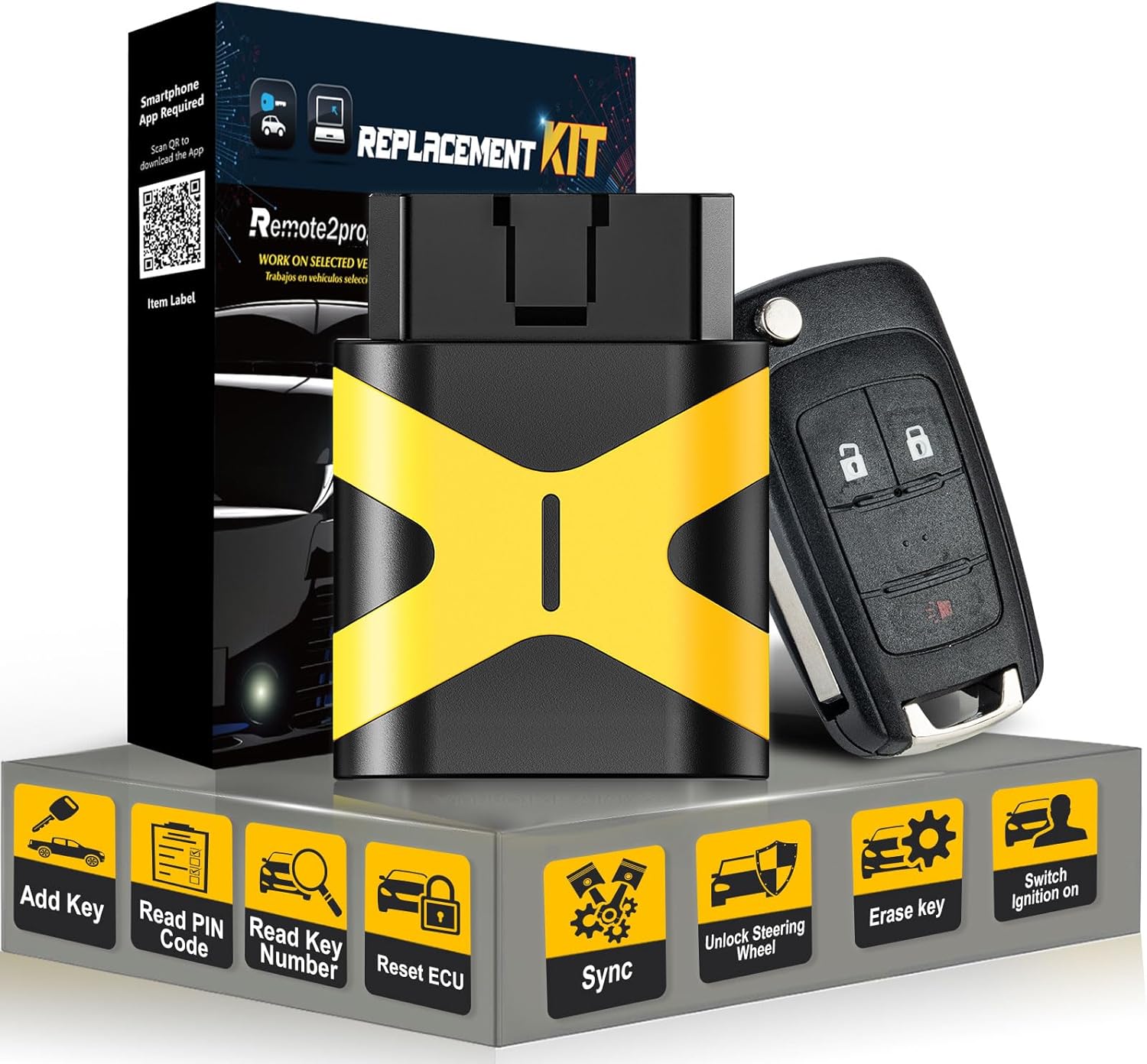 Self Programmable Car Key/Bluetooth/Paring with Smarthphone and Porgrammable Keyless Entry Replacement for GMC/Chevy with FCC: OHT01060512 (3 Buttons)