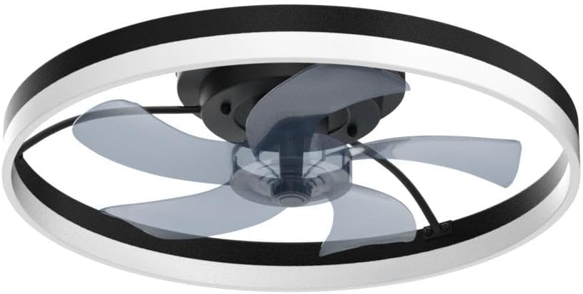 STERREN 20'' Modern Low Profile Ceiling Fan with Light, Bedroom LED Ceiling Fan with Remote Control, Bladeless Flush Mount Black Fan Lights Ceiling Fixtures for Living Room,Small Room