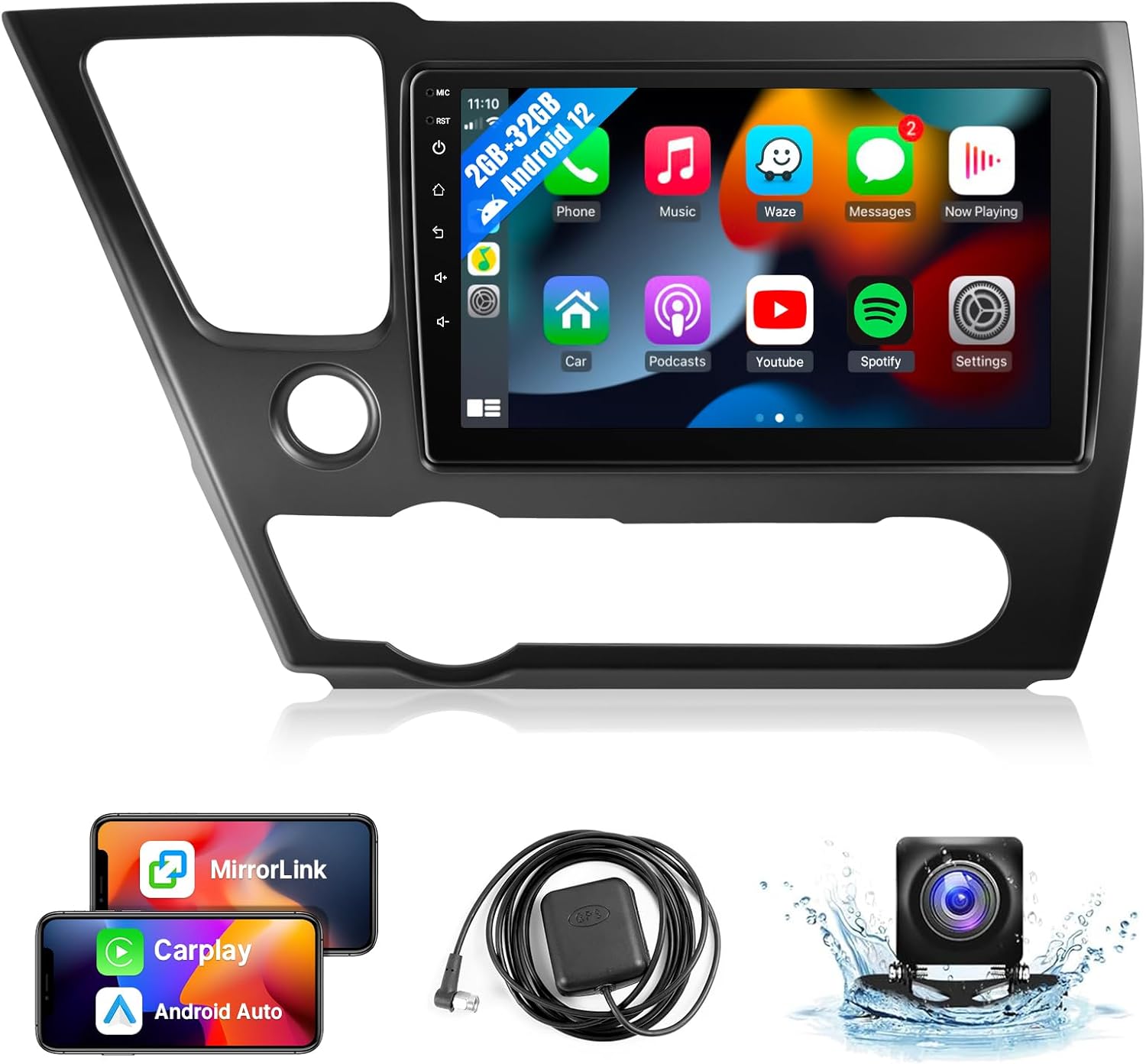 2+32G Leadfan Car Radio for Honda Civic 2013 2014 2015 2016 2017 Stereo Upgrade with Wireless CarPlay Android Auto, 9'' Touchscreen in-Dash GPS Navigation Bluetooth WiFi SWC MirrorLink Backup Camera