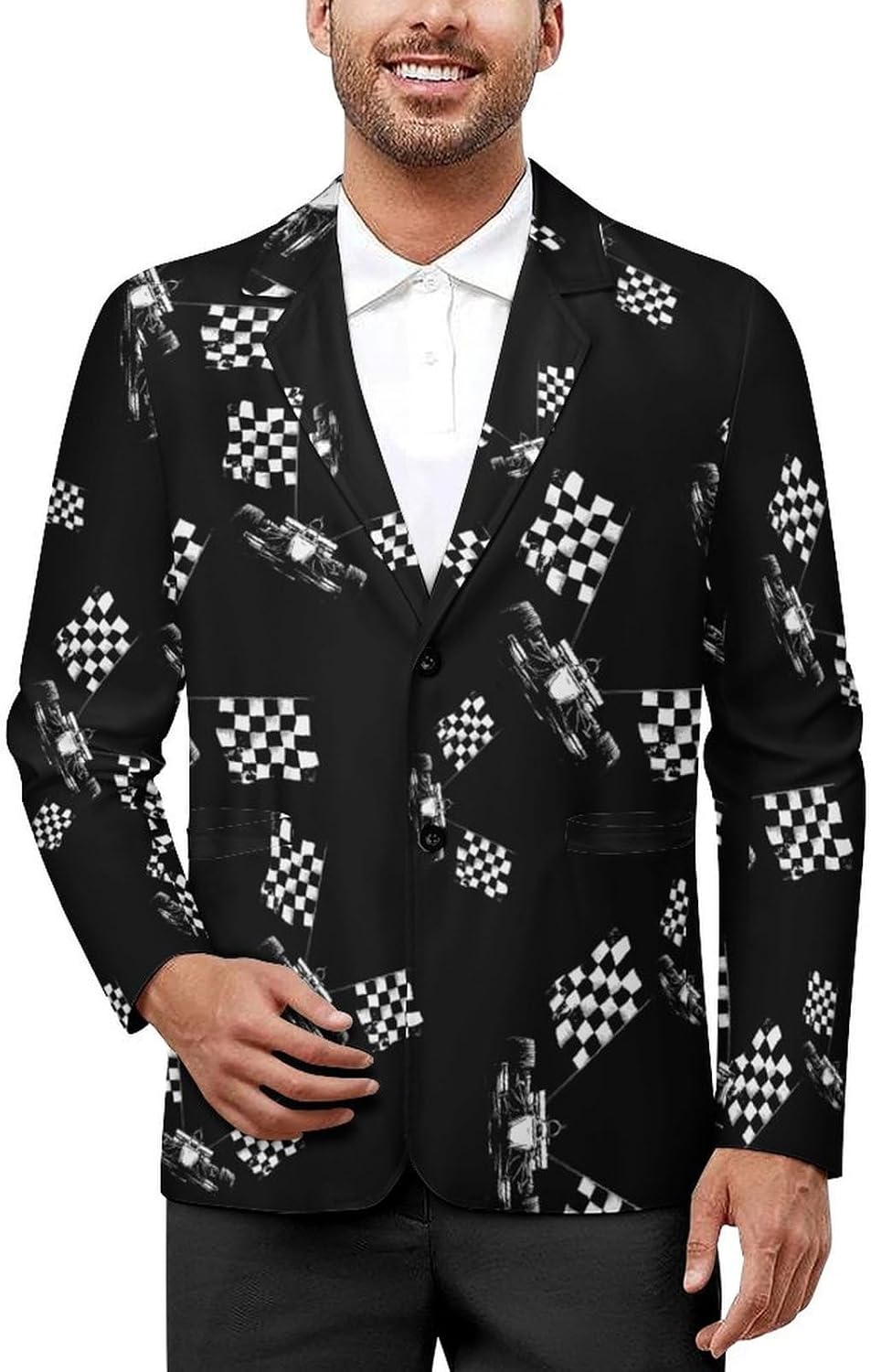 Racing Race Car Men's Blazer Printed Button Suit Jacket Slim Sport Coat Blazers