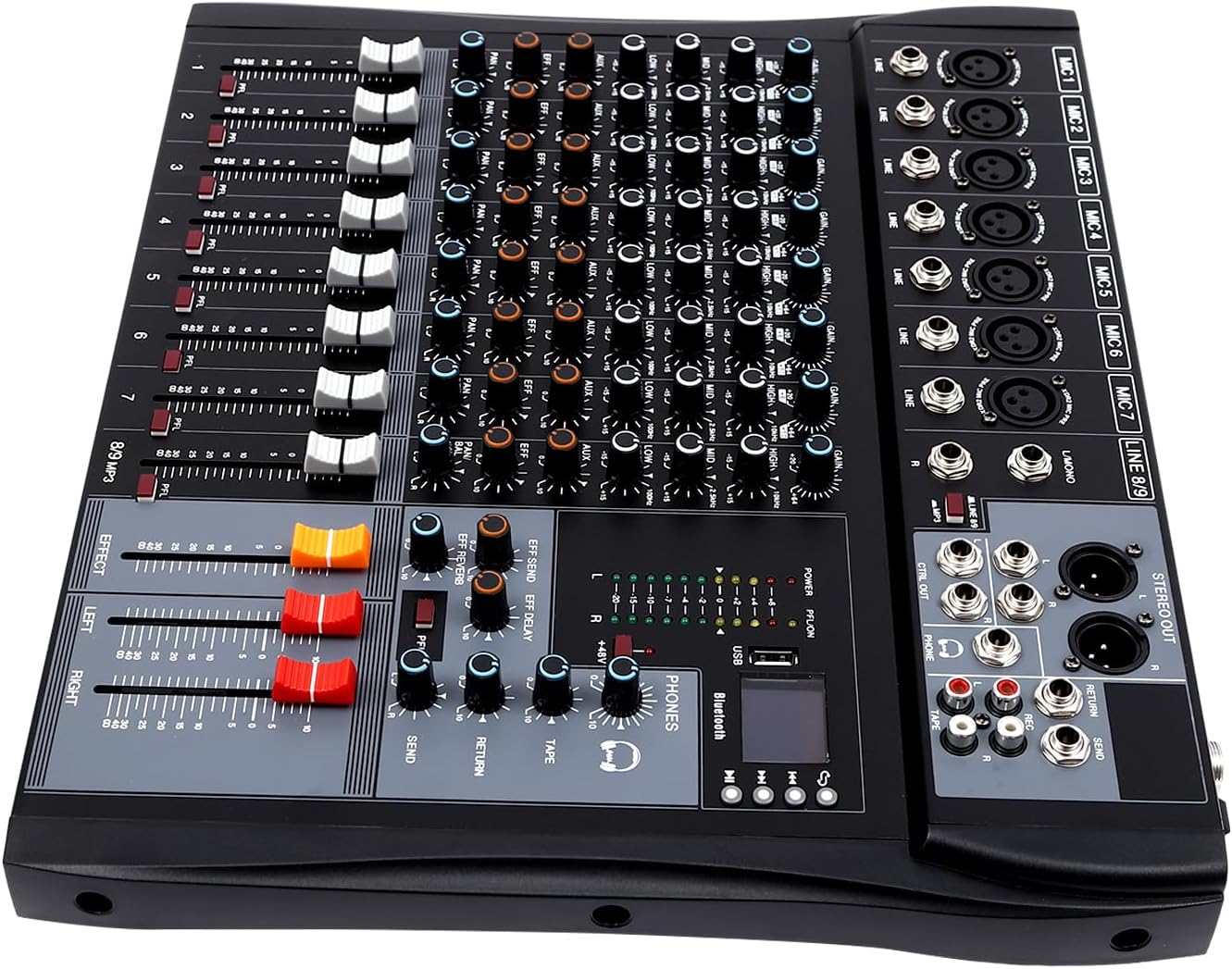 8 Channel Audio Interface Sound Board Mixing Console,DJ Console with Bluetooth USB, Sound Mixing Console and Audio Console for Karaoke Wedding Party Recording Broadcast