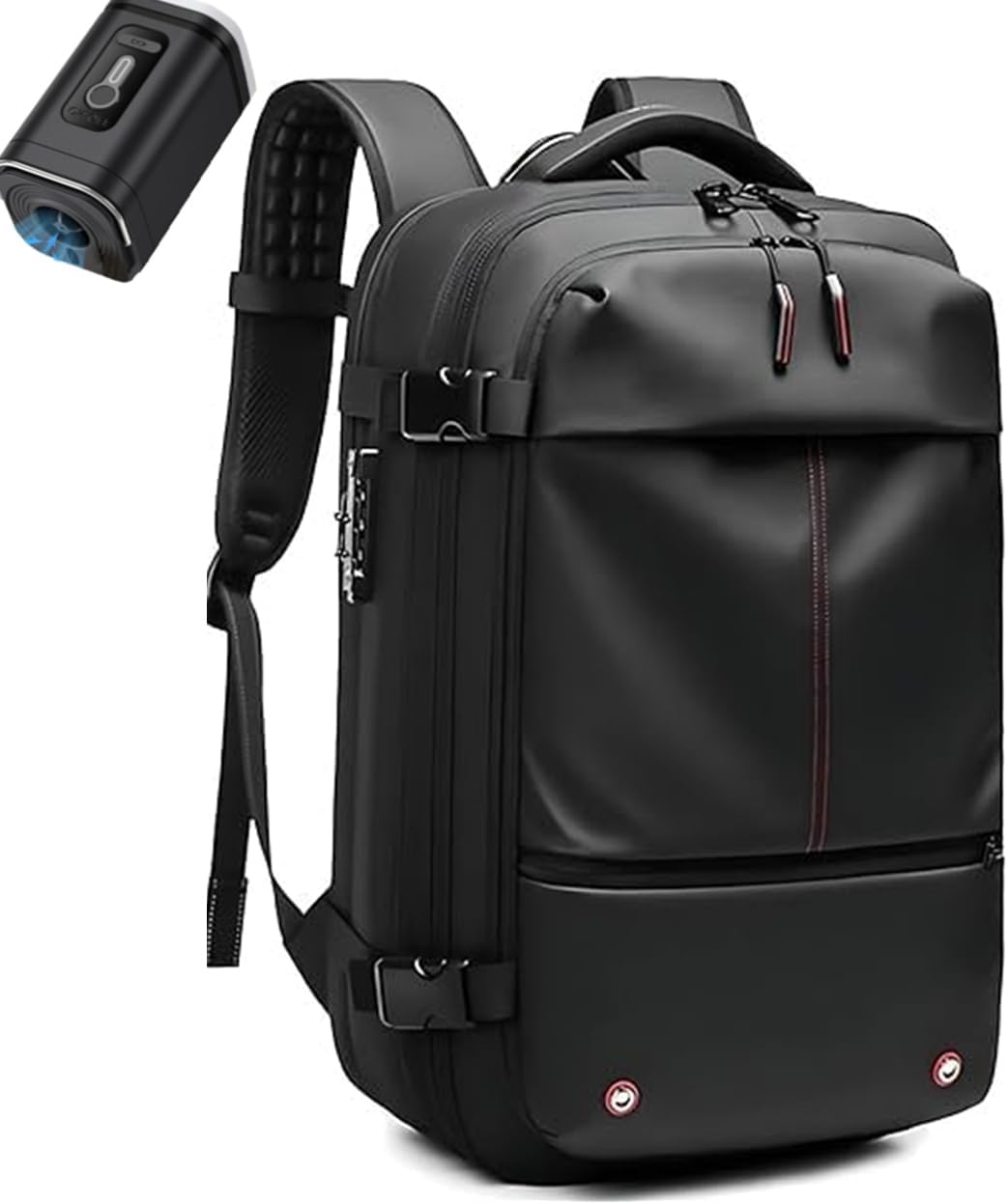 Vacuum Travel Backpack with Pump, Easy Vac Pack with a Vacuum Sealed Compartment,Expandable 60L for Traveling,Airplane(Black - With vacuum pump)