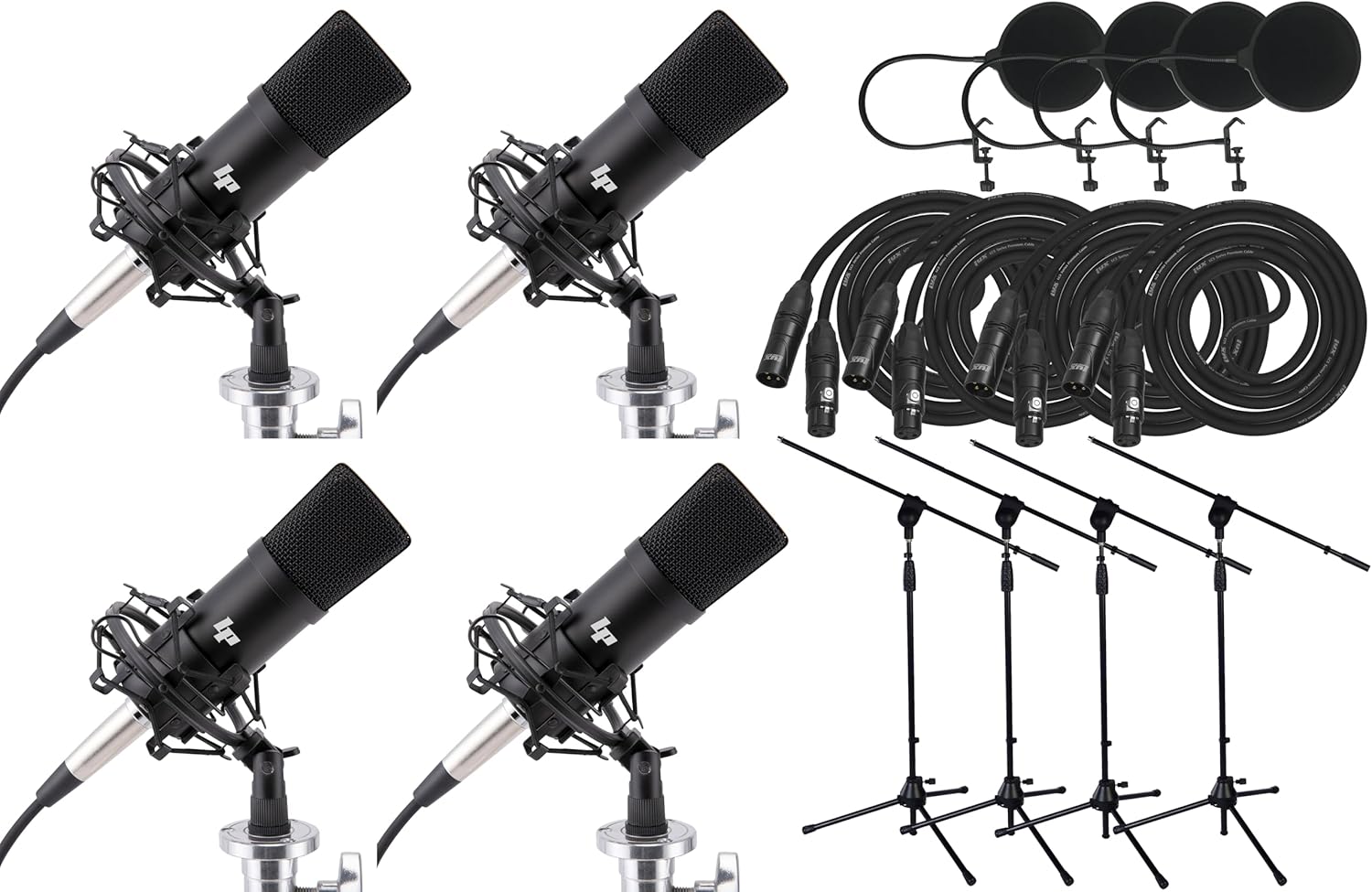 LyxPro Cardioid Condenser Microphone Complete Kit for Studio Recording, Vocals, Podcasting with Shockmounts, XLR Cables and Floor Stands Compatible with Most Audio Interfaces, Mixers, or RODECaster