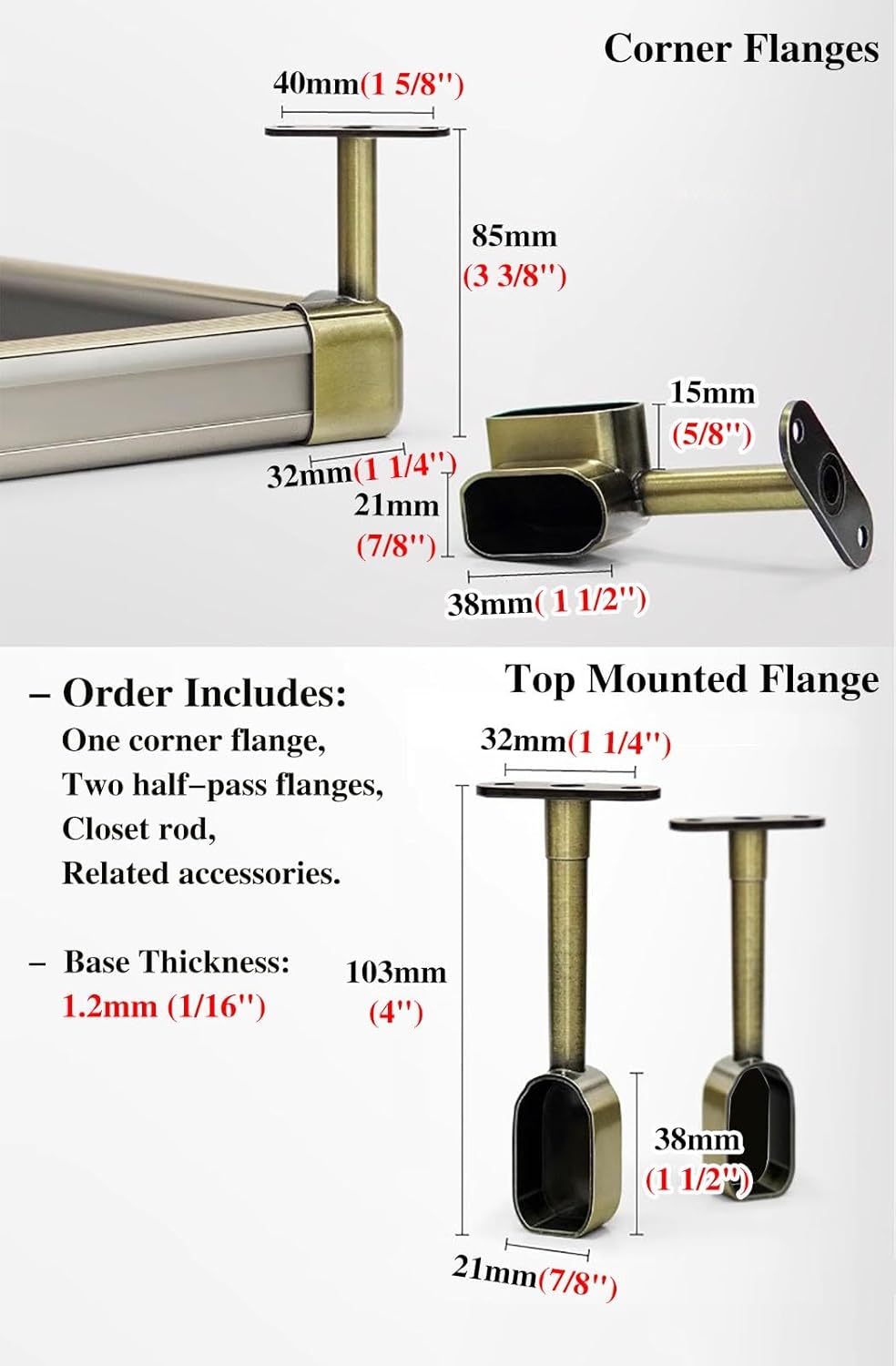 Corner Wardrobe Support System w/Connector, Closet Organizer Rods for Hanging Clothes, Coats Garment Hanger Rail for Top Mount, Storage Holders(Gold,120cm(47 1/4