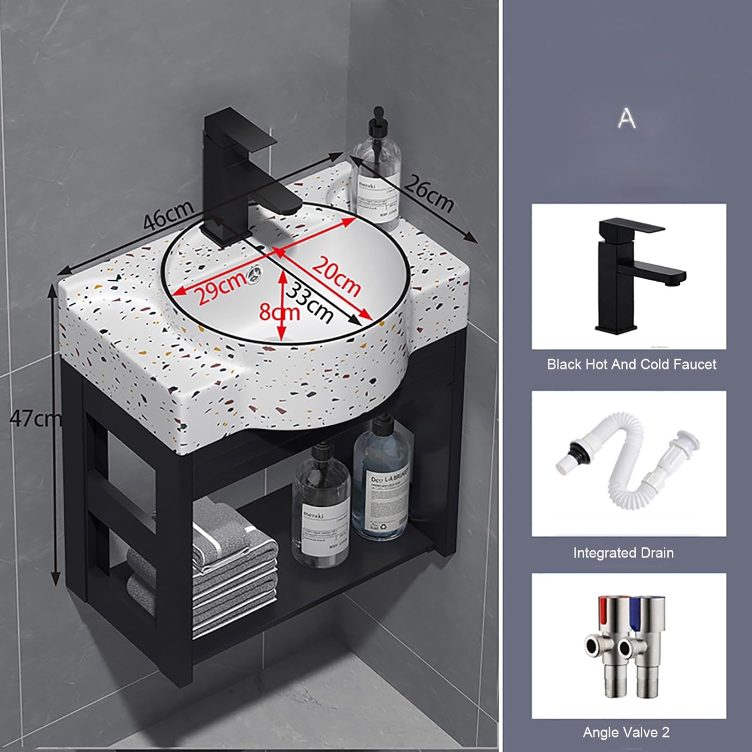 Wall Mount Bathroom Sink, Wall Mount Vessel Sink,Bathroom Corner Basin Sinks,Corner Wall Mount Vanity Sink,Vessel Sink with Faucet and Drain Combo,Faucet and Drain. (Size : Low Configuration)