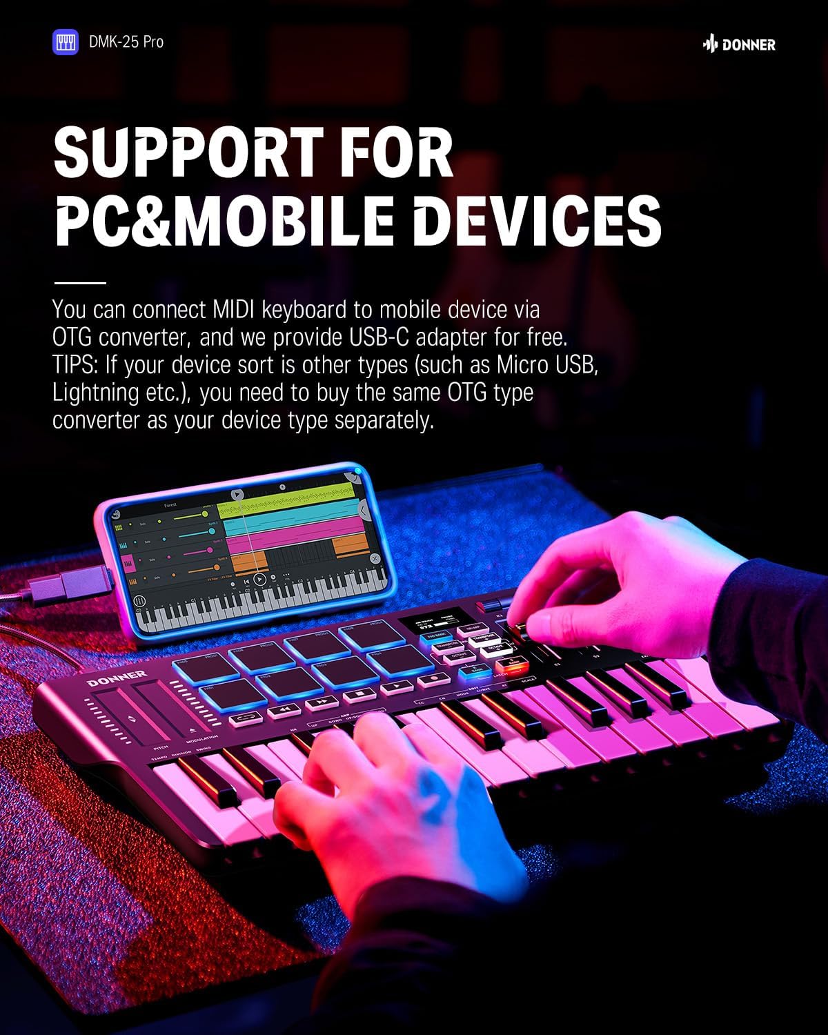 Donner DMK25 Pro MIDI Keyboard+Starry MIDI Pad Beat Maker+Essential B1 Synthesizer