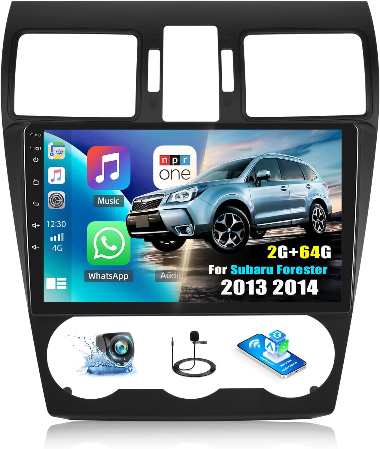 SIXWIN 2G+64G Android 13 Car Stereo for Subaru Forester 2013 2014 Navi with Carplay Android Auto Mirror Link 9 Inch Touchscreen Car Radio Bluetooth FM GPS Navigation WiFi 28UI Backup Camera MIC