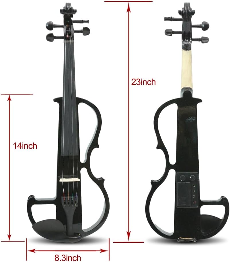 4/4 Full Size Electric Violin – Silent Electric Violin with Headphone Jack, Ebony Fittings – Includes Case, Bow, – Ideal for Practice & Performance (Black)